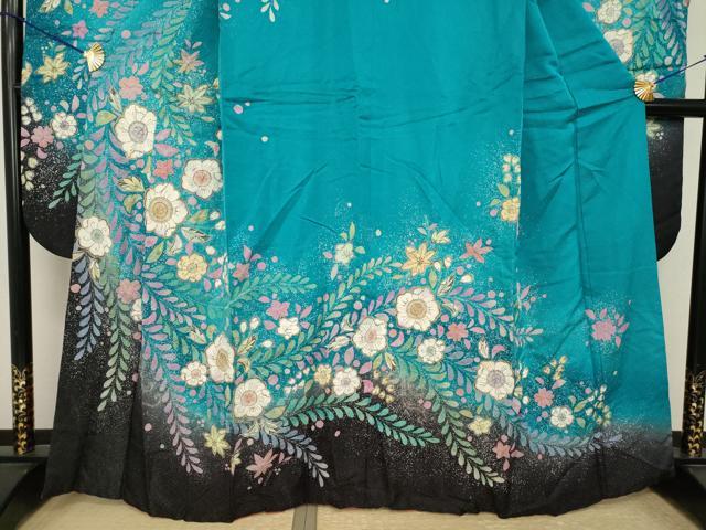 平和屋着物●豪華振袖　辻が花　暈し染め　銀通し地　正絹　逸品　AABI9647ck