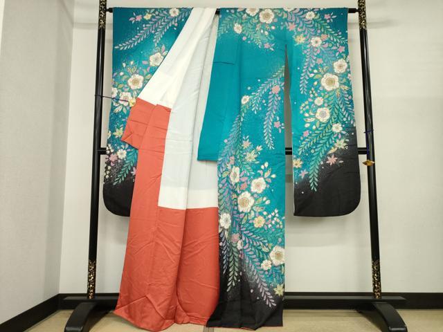 平和屋着物●豪華振袖　辻が花　暈し染め　銀通し地　正絹　逸品　AABI9647ck