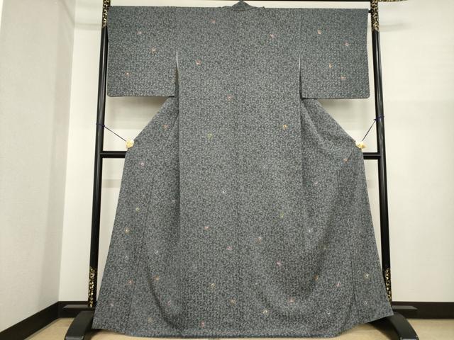 平和屋着物●琉球紅型　小紋　花唐草文　正絹　逸品　AABI9650ck