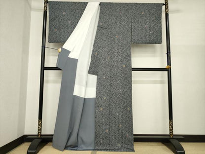 平和屋着物●琉球紅型　小紋　花唐草文　正絹　逸品　AABI9650ck