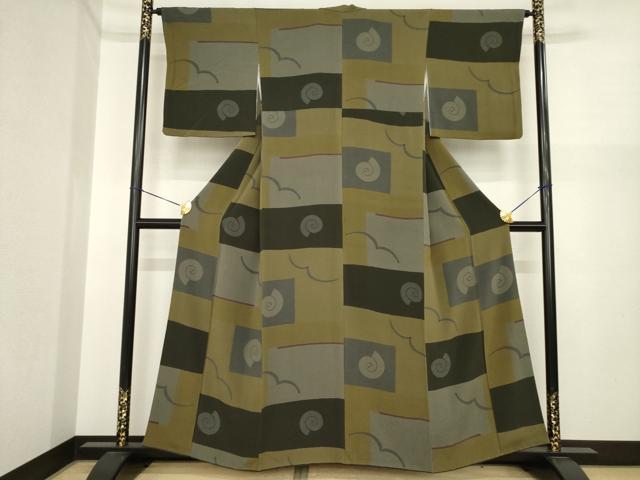 平和屋着物●Maru　Factory　丸山正　小紋　幾何学文様　鬼しぼ縮緬　正絹　逸品　AABI9651ck