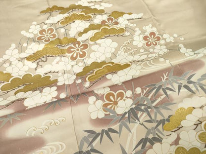 平和屋着物●創業460年・千總　色留袖　駒刺繍　松竹梅流水文　金彩　正絹　逸品　AABI9652ck