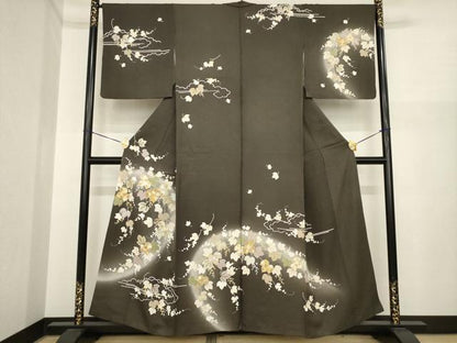 平和屋着物●訪問着　駒刺繍　南天文　金彩　正絹　逸品　AABI9653ck