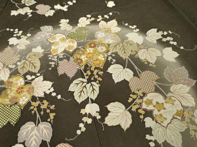 平和屋着物●訪問着　駒刺繍　南天文　金彩　正絹　逸品　AABI9653ck
