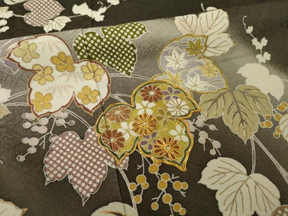 平和屋着物●訪問着　駒刺繍　南天文　金彩　正絹　逸品　AABI9653ck
