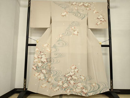 平和屋着物●本加賀友禅作家 鬼島武司 　訪問着　流水花文　正絹　逸品　未使用　AABI9654ck