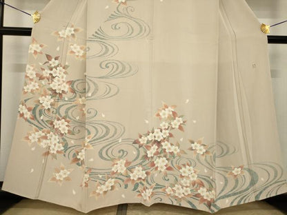 平和屋着物●本加賀友禅作家 鬼島武司 　訪問着　流水花文　正絹　逸品　未使用　AABI9654ck