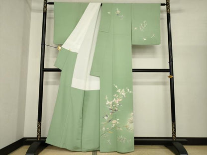 平和屋着物●京加賀友禅　百貫石峰 　訪問着　草花文　正絹　逸品　AABI9655ck