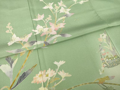 平和屋着物●京加賀友禅　百貫石峰 　訪問着　草花文　正絹　逸品　AABI9655ck