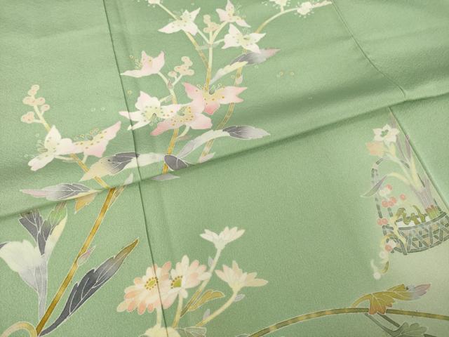 平和屋着物●京加賀友禅　百貫石峰 　訪問着　草花文　正絹　逸品　AABI9655ck