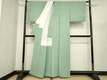 平和屋着物●上質な色無地　風景地紋　利休鼠色　正絹　逸品　AABI9658ck