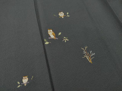 平和屋着物●訪問着　総刺繍　フクロウ　梟　金糸　正絹　逸品　未使用　AABI9659ck