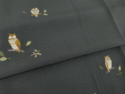 平和屋着物●訪問着　総刺繍　フクロウ　梟　金糸　正絹　逸品　未使用　AABI9659ck