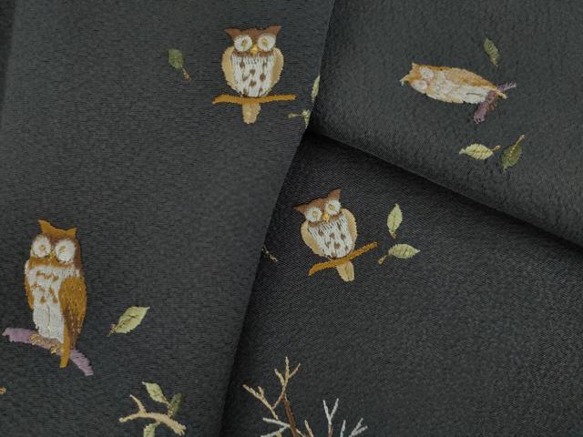 平和屋着物●訪問着　総刺繍　フクロウ　梟　金糸　正絹　逸品　未使用　AABI9659ck