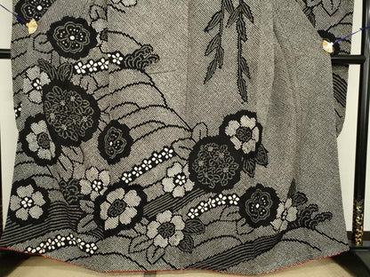 平和屋着物●豪華振袖　総絞り　立波花文　黒地　正絹　逸品　未使用　AABI9661ck