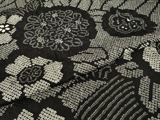 平和屋着物●豪華振袖　総絞り　立波花文　黒地　正絹　逸品　未使用　AABI9661ck