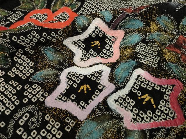 平和屋着物●豪華振袖　総絞り　立波花文　黒地　金彩　正絹　逸品　AABI9665ck