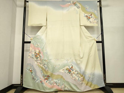平和屋着物●訪問着　駒刺繍　絞り　辻が花　道長花文　暈し染め　金彩　鈴乃屋扱い　正絹　逸品　AABI9668ck