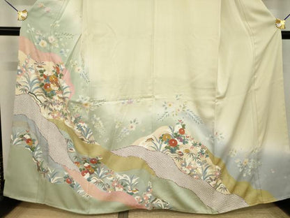 平和屋着物●訪問着　駒刺繍　絞り　辻が花　道長花文　暈し染め　金彩　鈴乃屋扱い　正絹　逸品　AABI9668ck
