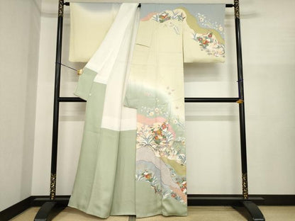 平和屋着物●訪問着　駒刺繍　絞り　辻が花　道長花文　暈し染め　金彩　鈴乃屋扱い　正絹　逸品　AABI9668ck