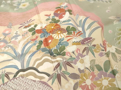 平和屋着物●訪問着　駒刺繍　絞り　辻が花　道長花文　暈し染め　金彩　鈴乃屋扱い　正絹　逸品　AABI9668ck