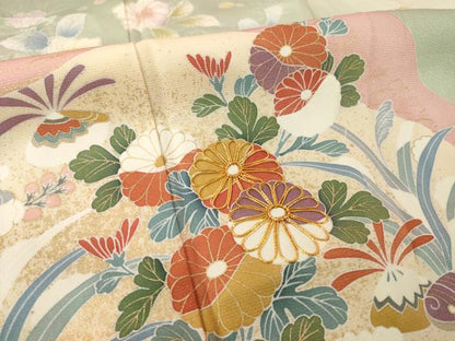 平和屋着物●訪問着　駒刺繍　絞り　辻が花　道長花文　暈し染め　金彩　鈴乃屋扱い　正絹　逸品　AABI9668ck