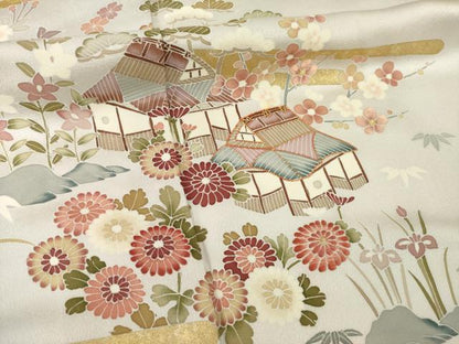 平和屋着物●訪問着　駒刺繍　風景花文　金彩　ロング丈　正絹　逸品　AABI9670ck
