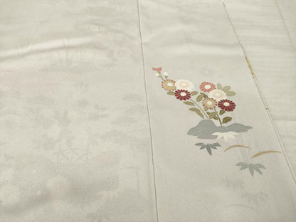 平和屋着物●訪問着　駒刺繍　風景花文　金彩　ロング丈　正絹　逸品　AABI9670ck