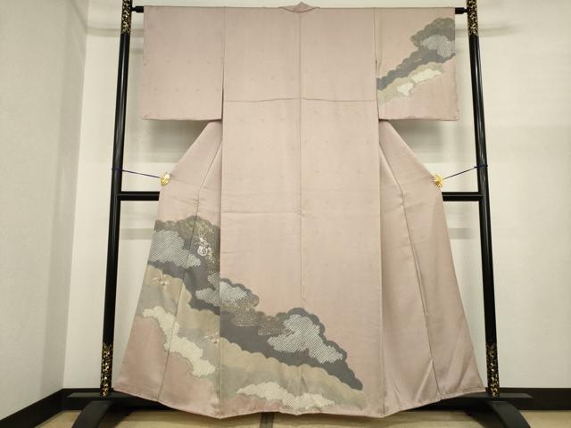 平和屋着物●訪問着　駒刺繍　絞り　雲重ね花篭文　金彩　正絹　逸品　未使用　AABI9672ck