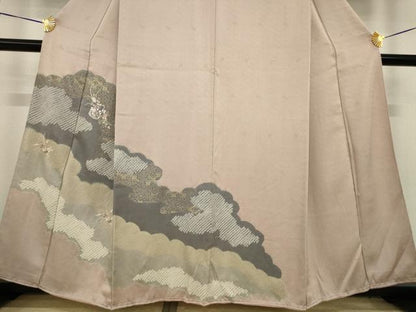 平和屋着物●訪問着　駒刺繍　絞り　雲重ね花篭文　金彩　正絹　逸品　未使用　AABI9672ck