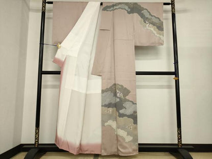平和屋着物●訪問着　駒刺繍　絞り　雲重ね花篭文　金彩　正絹　逸品　未使用　AABI9672ck
