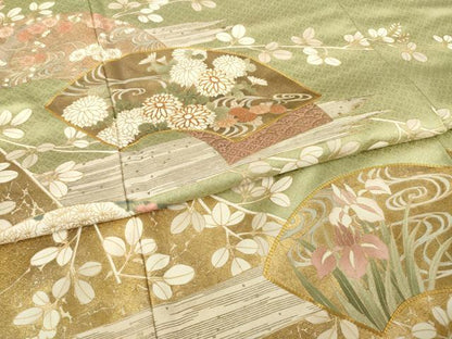平和屋着物●豪華色留袖　駒刺繍　地紙花文　金彩　ますいわ屋扱い　正絹　逸品　AABI9673ck