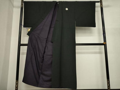 平和屋着物●男性　黒紋付　正絹　逸品　AABI9674ck