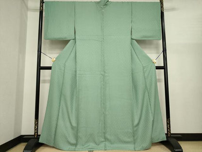 平和屋着物●上質な色無地　麻の葉文様　利休鼠色　正絹　逸品　AABI9676ck