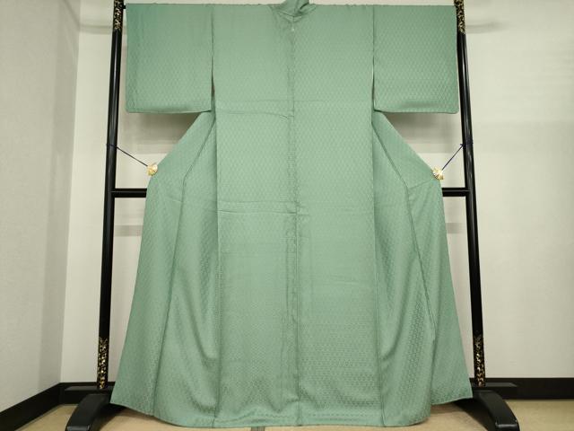 平和屋着物●上質な色無地　麻の葉文様　利休鼠色　正絹　逸品　AABI9676ck