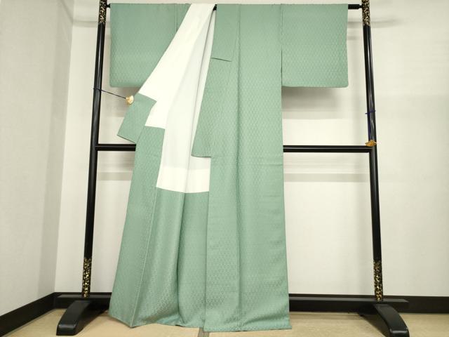 平和屋着物●上質な色無地　麻の葉文様　利休鼠色　正絹　逸品　AABI9676ck