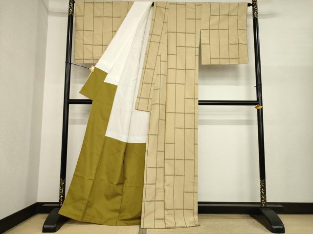 平和屋着物●上質な紬　幾何学文様　正絹　逸品　AABI9678ck