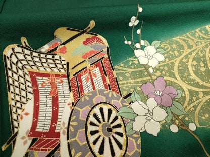平和屋着物●訪問着　駒刺繍　流水御所車花文　金彩　正絹　逸品　AABI9680ck