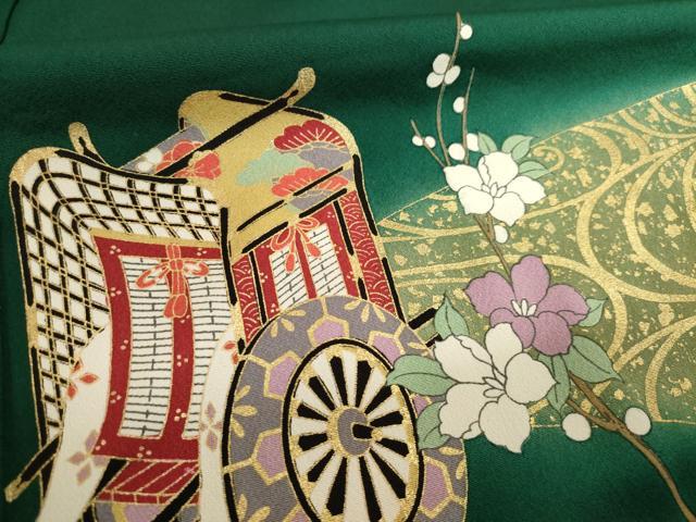 平和屋着物●訪問着　駒刺繍　流水御所車花文　金彩　正絹　逸品　AABI9680ck