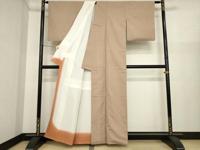 平和屋着物●お召　幾何学文様　正絹　逸品　AABI9682ck