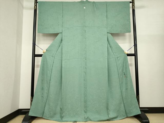 平和屋着物●上質な色無地　作家物　青鈍色　さが美扱い　正絹　逸品　AABI9683ck