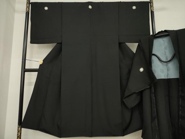 平和屋着物●男性　黒紋付・羽織セット　正絹　逸品　AABI9684ck