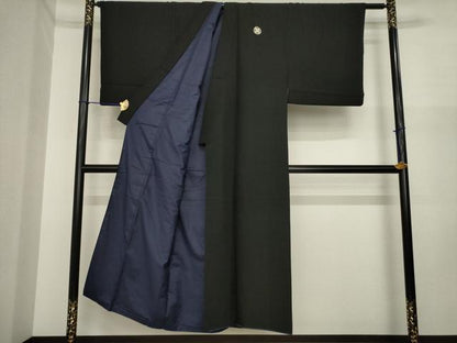 平和屋着物●男性　黒紋付・羽織セット　正絹　逸品　AABI9684ck