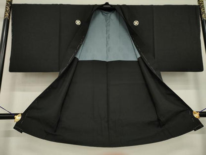 平和屋着物●男性　黒紋付・羽織セット　正絹　逸品　AABI9684ck