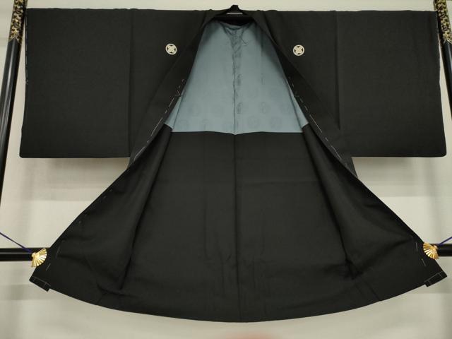 平和屋着物●男性　黒紋付・羽織セット　正絹　逸品　AABI9684ck