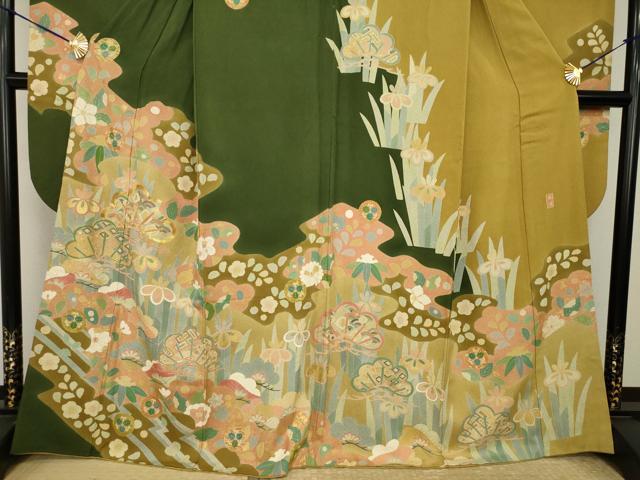 平和屋着物●豪華振袖・長襦袢セット　作家物　駒刺繍　吉祥花文　金彩　正絹　逸品　AABI9685ck