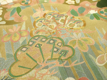 平和屋着物●豪華振袖・長襦袢セット　作家物　駒刺繍　吉祥花文　金彩　正絹　逸品　AABI9685ck
