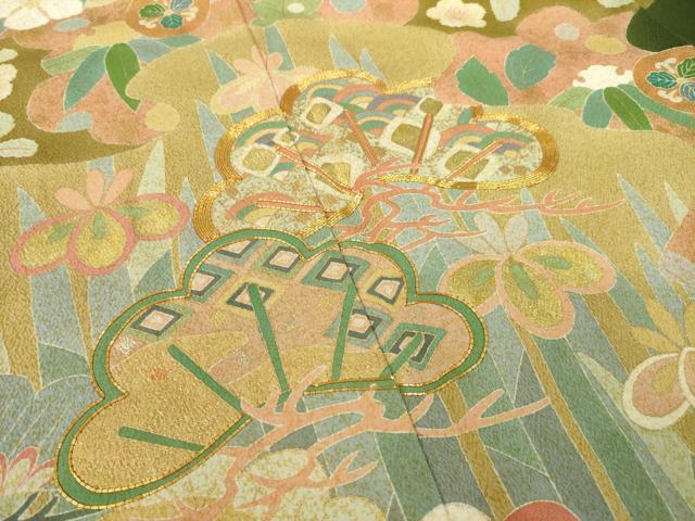 平和屋着物●豪華振袖・長襦袢セット　作家物　駒刺繍　吉祥花文　金彩　正絹　逸品　AABI9685ck
