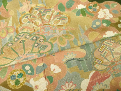 平和屋着物●豪華振袖・長襦袢セット　作家物　駒刺繍　吉祥花文　金彩　正絹　逸品　AABI9685ck