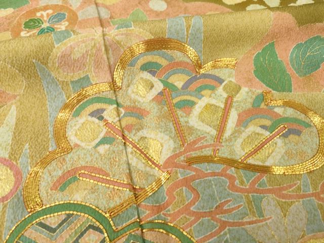 平和屋着物●豪華振袖・長襦袢セット　作家物　駒刺繍　吉祥花文　金彩　正絹　逸品　AABI9685ck